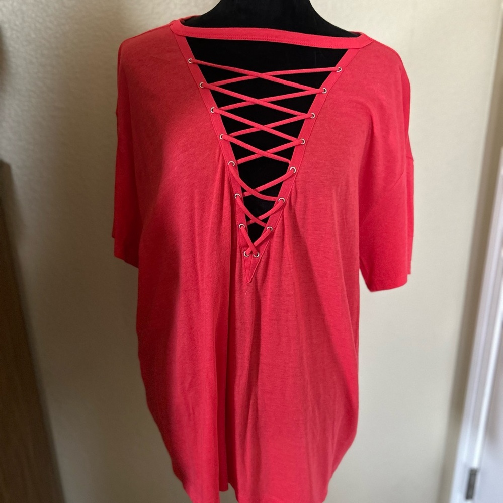 Women's Red Lace-Up Top